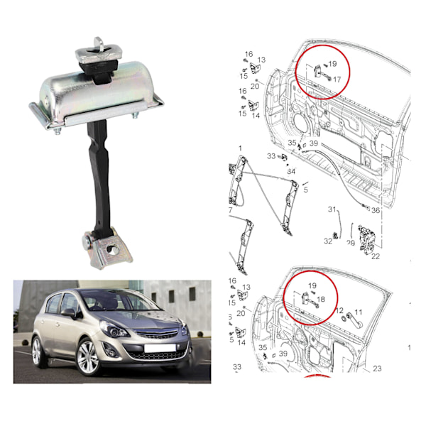 Etuoven saranan pysäytysremmi rajoitin 13180682 Vasen Oikea Vaihto Vauxhall Corsa D 2006-2014