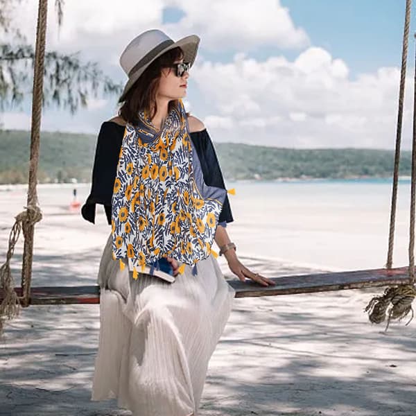 Skjerf for kvinner Lett blomstrete skjerf Høst Vinter Mote Frynsete sjal