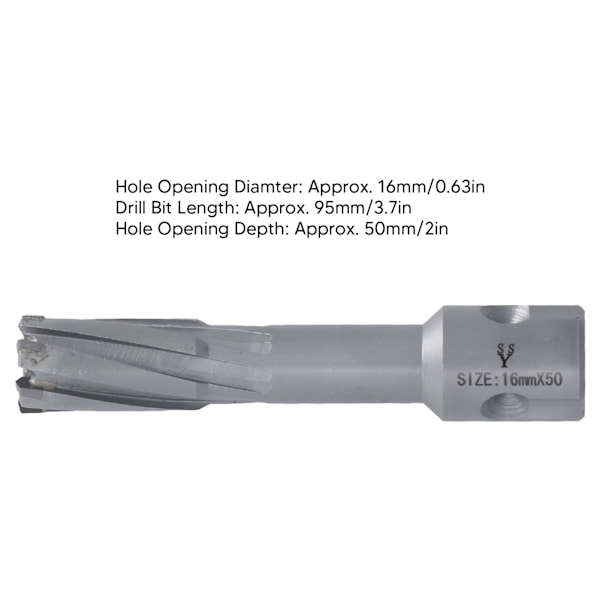 Annulær Kernebor 50mm Dybde Effektiv Præcis Skæring 40CR Karbid Hul Kernebor 16mm/0.63in