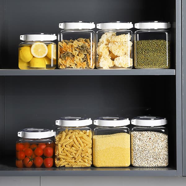 Fødevareopbevaringsglas med trykfunktion, transparente forseglingsglas, køkkenopbevaringsbeholdere med let vask funktion, lufttætte tørfoderbeholdere til sukker