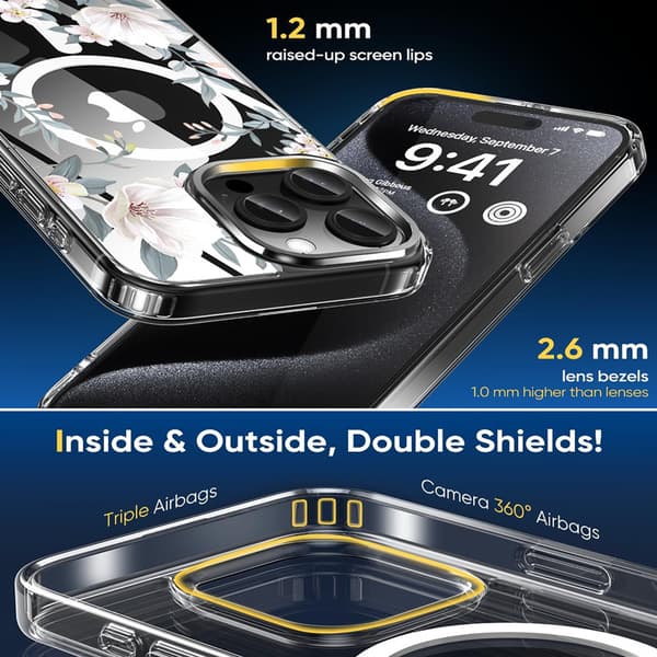 Kompatibel med iPhone 16 Pro Max magnetisk deksel, Gardenia-mønster iPhone 16 Pro Max