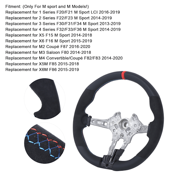 For M Performance V2 Fladbund Nappa Suede Ratstyre Udskiftning til F8X M2 M3 M4 (Rød 12-Timers Ring)