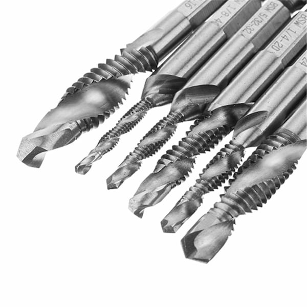 6-pack Tapborrset 1/4 tum Skaft 1/8 tum 5/32 tum 3/16 tum 1/4 tum 5/16 tum 3/8 tum Stål Mångsidig Användning Tapborrverktyg för Borrning