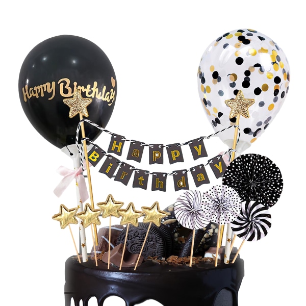 14 stk Tillykke med fødselsdagen kage Flaghat Stjerner Konfetti ballonkage