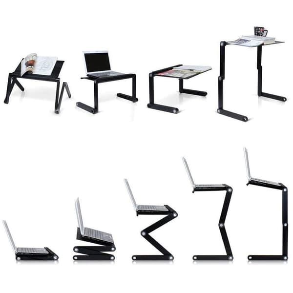 Bærbart Laptopbord i Aluminium, Foldbart Laptopbord med Køleventilator til Seng og Sofa, Justerbart Laptopstativ med Ergonomisk Design