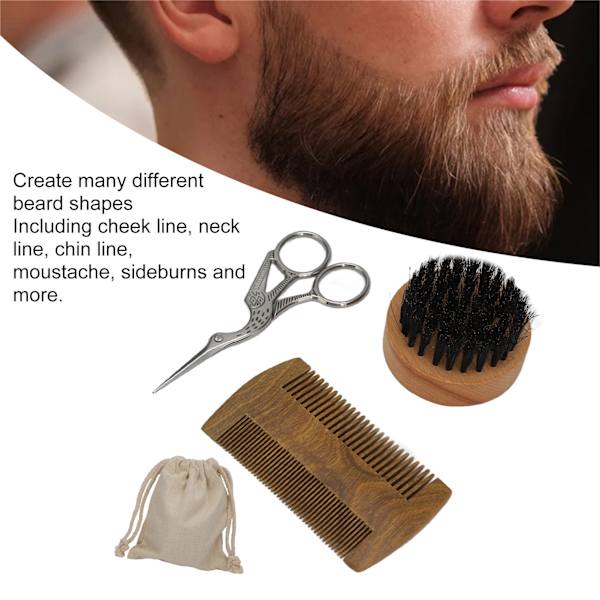 Mustasch Styling Kit Skäggborste Träskäggkam Mustasch Sax Skäggvårdssats