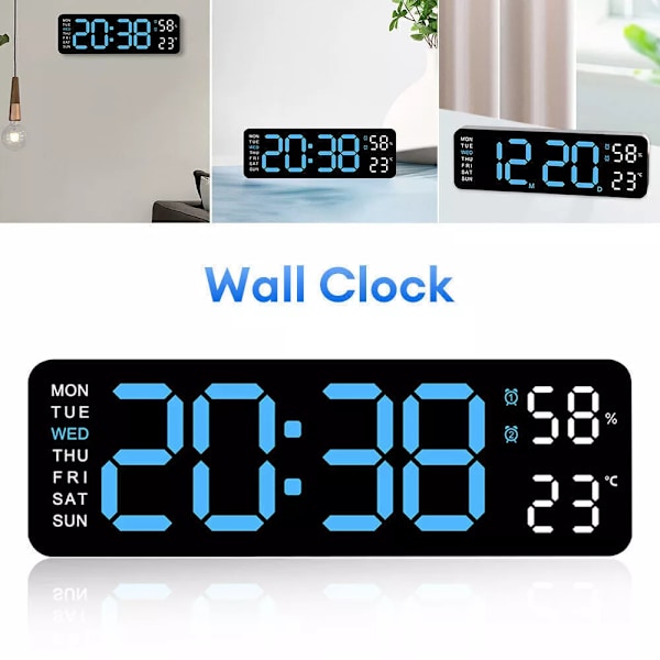 Digital LED Väggbordsklocka, Stor LED-display med Automatisk Ljusstyrkedämpare, Multifunktionell Digital Timer för Studierum, Restauranger och