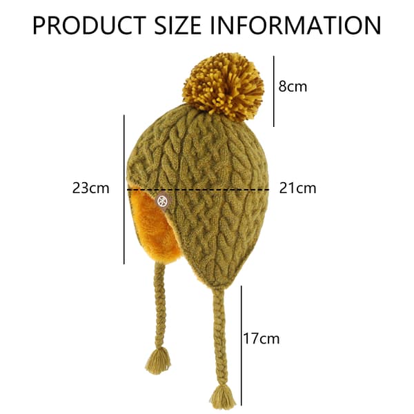 Vintermössa Flickor Stickade Mössor Vinter Fleece Foder Skidåkning Vintermössor med Varma Öronlappar Autumn Leaf Yellow