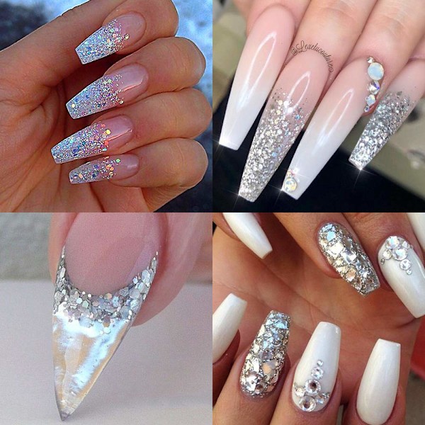 Holografiska Nagelkonst Paljetter, DIY Nagelkonst Glitter Ädelsten för Iögonfallande Naglar, 8 Ask Silver Metallic Glänsande Flakes med Säker Hudvänlig Formula
