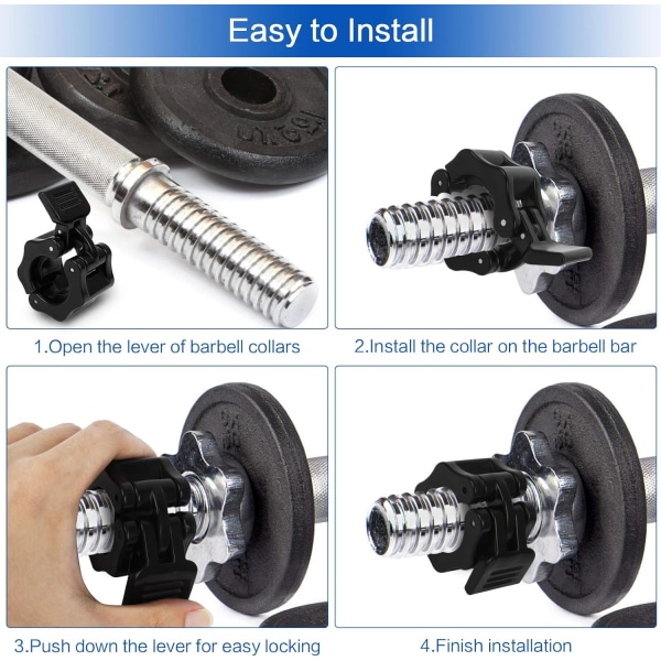 Klemmering 4 stykker olympiske manualklemmer 25 mm plasthantelkrageklemmer Sklisikre hantellåskrager hurtigutløser for vektløfting