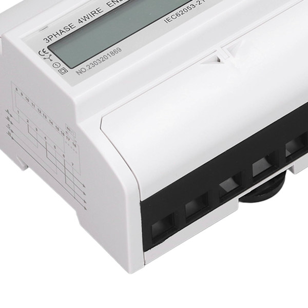 Elmätare 3-fas 4-trådig LCD Eltester DIN-skena Ström Spänning Effektmätare 3x220V/380V