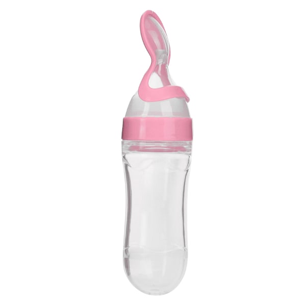 90ml Silikon Baby & Toddler Foderflaske med Ske Spædbarnsmad Grød Squeezer Feeder Pink