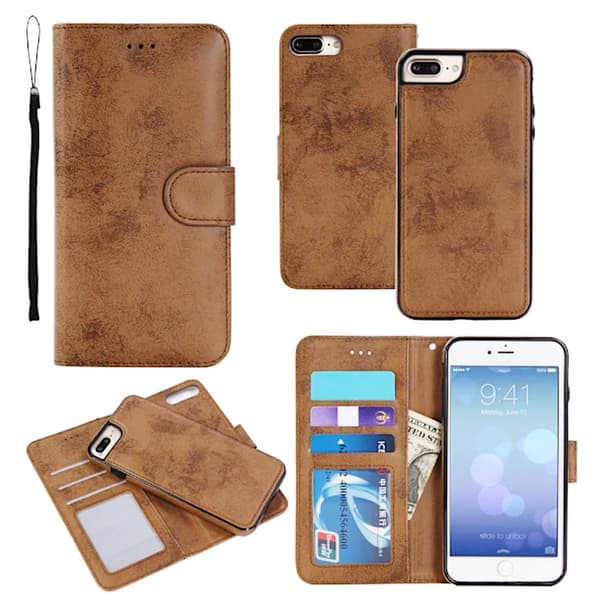 Suede Magnetisk Etui til iPhone 7+/8+ med Magnetisk Lukning. Brun One Size Brun