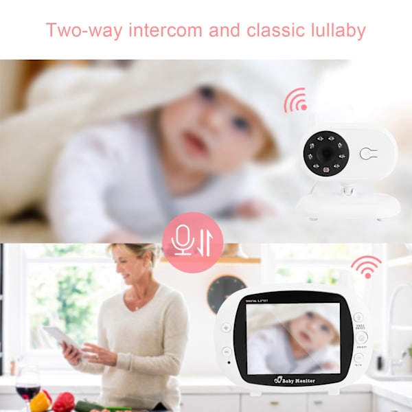 3,5 tommers TFT Babykamera Digital Nattsyn Temperatur Sensor Visning med Myk Musikk 100‑240VEU Plugg