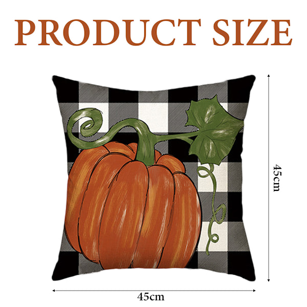 Polyester Faux Linne Fyrkantiga Kuddfodral, Buffelrutig Pumpadesign för Höstdekoration, 45x45 cm (Set med 4)