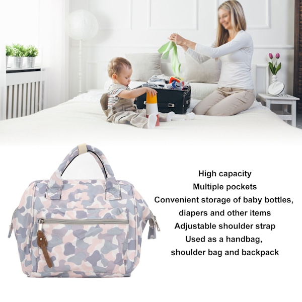Skötväska Ryggsäck Hög Kapacitet Mamma Multifunktionell Portabel Baby Blöjbytesväska för Resor