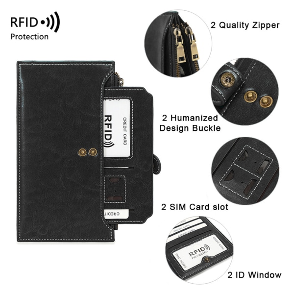 Naisten lompakko RFID-esto, kaksinkertainen taittuva multi