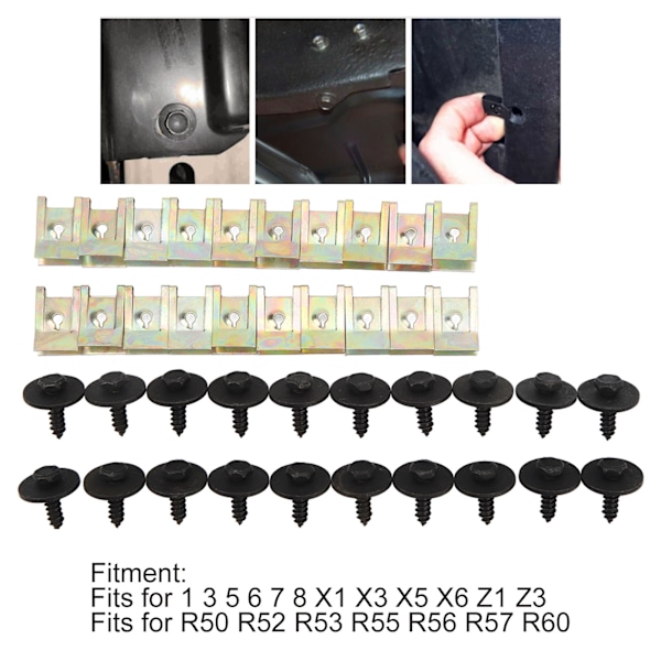 40 kpl Moottorin Alustan Suojakilven Kiinnikkeitä Vaihteiston Kannen Suojakilven Lokasuojan Kiinnikkeille R50 R52 R53 R55 R56 R57 R60