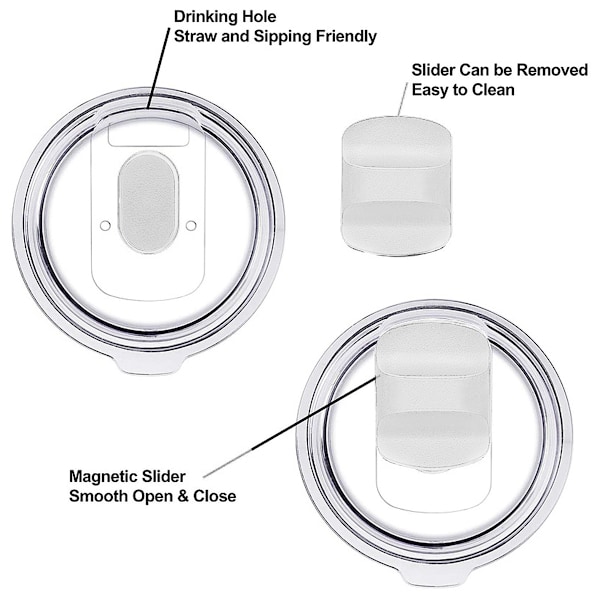 2-pakks 20 oz Magnetiske Erstatningslokk for 20 oz Tumbler, 16 oz Pints, 10/24 oz Mugg, 10 oz White