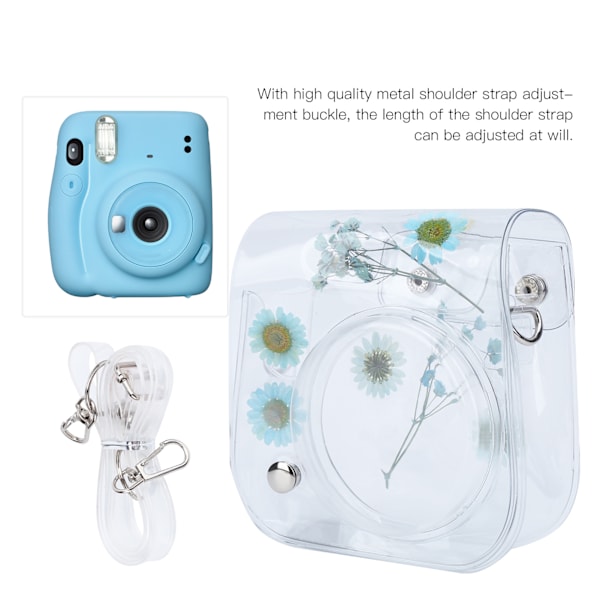 Transparent Kameraetui PVC Opbevaringspose med Justerbar Skulderrem til Instax Mini 11 Beskyttelse Blå