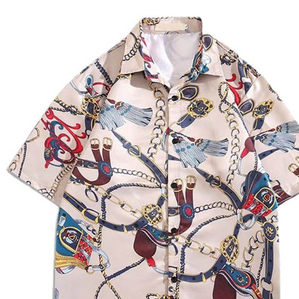 Skjorte Korte Ærmer Knapper Pæn Print Behagelig Løstsiddende Polyester Bluser til Mænd Kvinder Khaki XL
