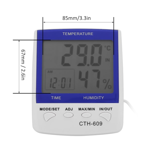 CTH‑609 Digital Termometer Hygrometer Väggmonterad Temperatur Fuktighetsmätare för Hem Gård Växthus