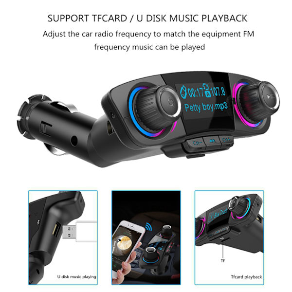 Dobbelt Hoved Bluetooth FM Sendemodul Bilradio Adapter MP3 Afspiller