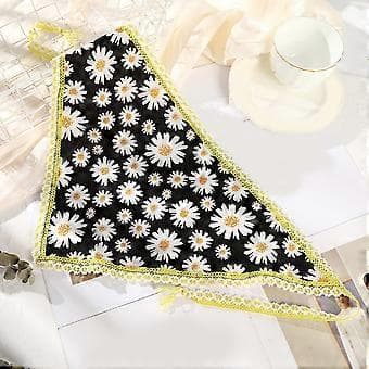 Kvinnor Daisy Tryck Hårband Spetskant Triangulära Bandanas Hårband Elastiska Hårband Turban Höst Håraccessoarer Vit