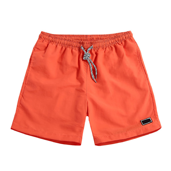 Menn Myke Mid Rise Strandshorts Sommer Mote Elastisk Snøring Avslappede Boardshorts for Ferie Oransje M