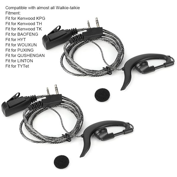 2 st Universal Hörlurskrokar Headset 2-vägsradio 2-stifts K-typ med PTT-mikrofon