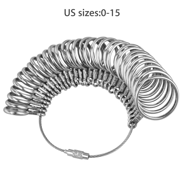 Sormusmitta, metallirenkaan mittaustyökalu, US-standardikoko 0-15, korujen mittaustyökalu - hopea