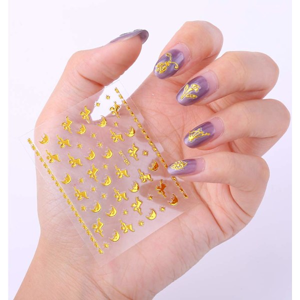Blom-Nageldekaler, Självhäftande För Enkel Nagelkonst, Nagelkonsttillbehör, Guld-Nageldesign, Lätt Att Använda, Bred Användning, 3D-Nagel