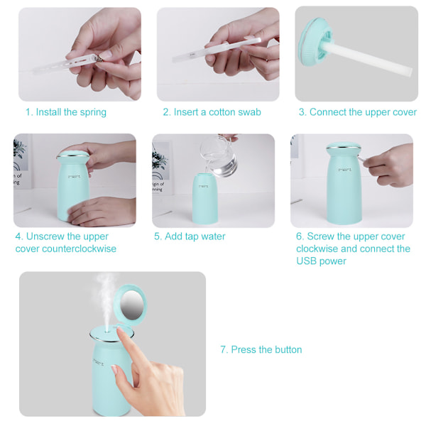 350ml Mini Bærbar USB Luftfukter med Lys for Stue og Soverom