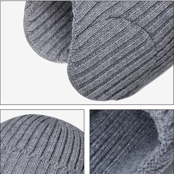1 vinter utomhus varm mössa förtjockad stickad ullmössa kallt skyddande öronmuffsmössa Light grey