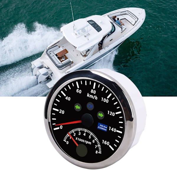 85mm 160 km/t GPS Speedometer 0‑8000 o/min Turteller Måler LCD Rød Baggrundsbelysning til Bil Båd Yacht RV Lastbil Sort