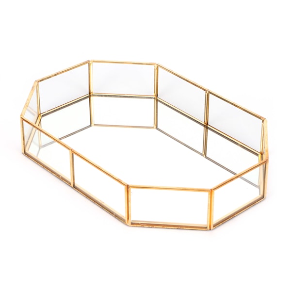 Sofistikerad dekorativ bricka, klar design mångsidig sminkbricka med guldfinish för heminredning, elegant sminkorganisatör med hållbarhet