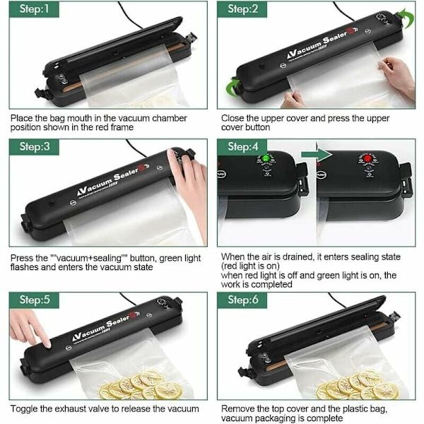 Vakuumförpackare för Hemmet, Sous Vide-vänlig med Automatisk Påsedetektering, Lätt att Använda för Snabb Användning, Inkluderar 10 Vakuumförpackningspåsar