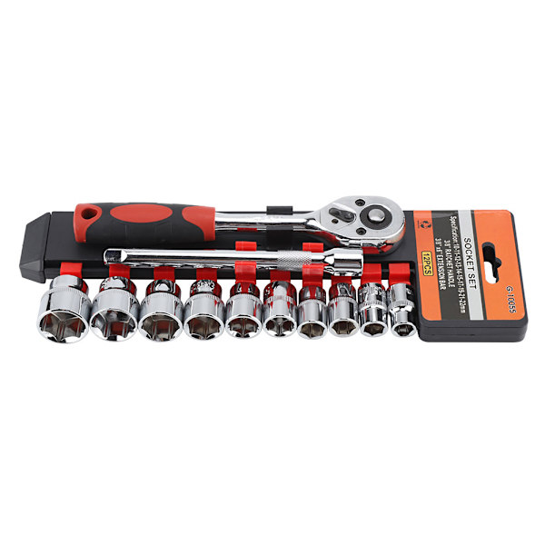 12-delt Ratchet-nøkkelsett med forlengelsesstang Reparasjonshåndverktøy Hardware (3/8 tommer)