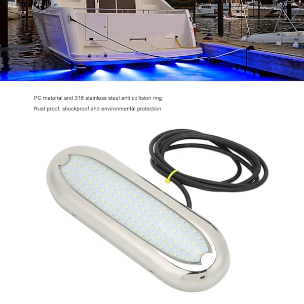 12VDC Bådunder vandlys 120 LED Lysstærkt Lys IP68 Vandtæt Rustfrit til Skibe Yachter Motorbåde Blåt Lys