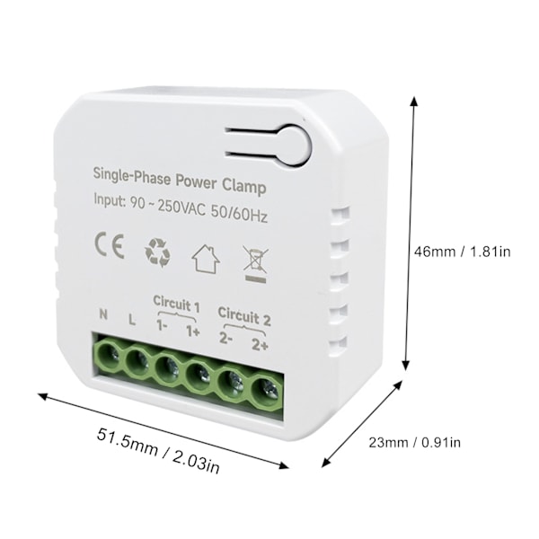 Smart 2-vägs WiFi Energimätare Bilateral KWh Strömförbrukningsmätare 90‑250VAC med 2 80A CT för Tuya App för ZigBee