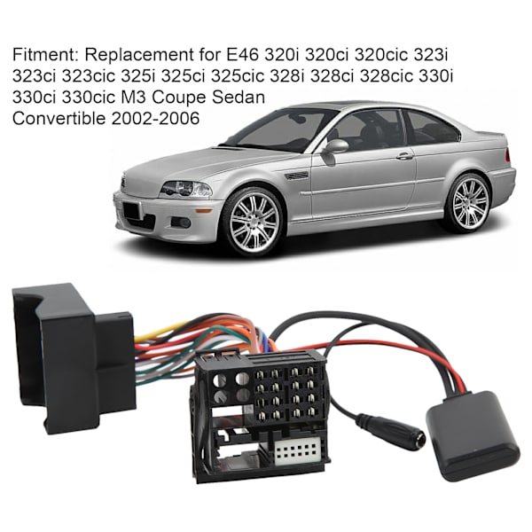 Trådløs bil lyd AUX inngangskabeladapter Bluetooth 5.0 med mikrofon erstatning for E46 320i 320ci