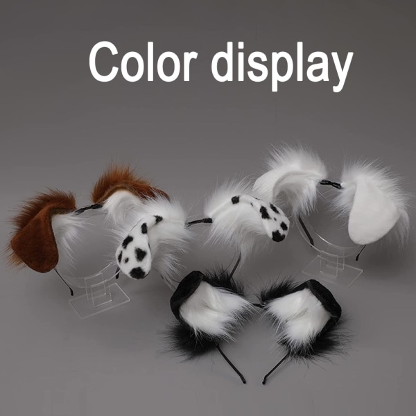 Stora hundvalpöron Pannband Hårbåge Handgjord Halloween-kostym Black white spot color