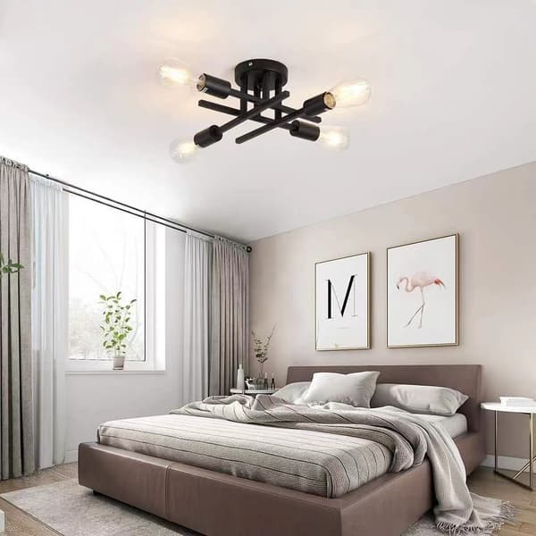 E26 Base Fatnings Loftlampe, Bred Anvendelse Industrielt Design Semi Flush Mount Loftlampe, Mat Sort Finish Rustik Lysekrone