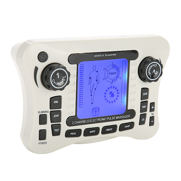 Dubbel Utmatnings Elektronisk Stimulator Tens Puls Massager med Massagetofflor EU-kontakt