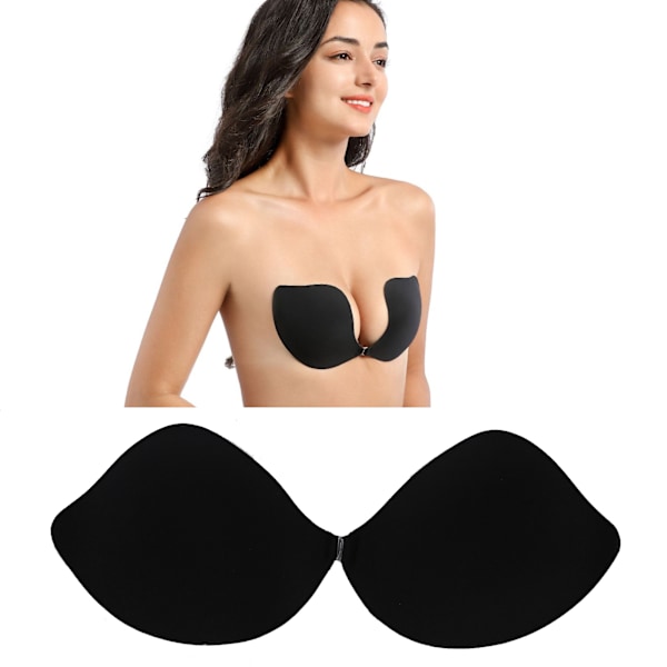 Backless Breast Bra VShaped Push Up Strapless Plunge Self Adhesive Bra for Women(Black A)