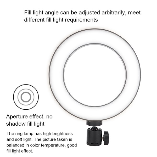LED Ringlampa för Live Streaming Studiofotografering Selfie Tattoo Fylllampa Svart (6,5 tum)