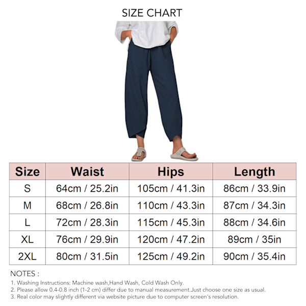 Women Ninth Pants Loose Casual with Pockets Soft Breathable Polyester Clothing for Home Outdoor Navy Blue M