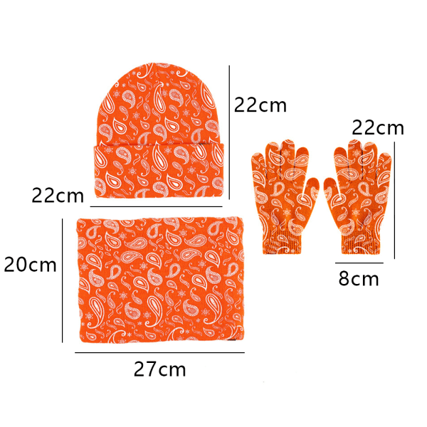 Vintermössa Scarfhandskar Beanie Snow Knit Skull Cap Touch Screen Orange