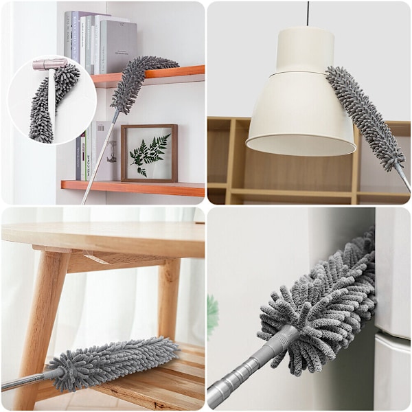 Utdragbar dammvippa för takfläktar, böjbart huvud av mikrofibermaterial med superabsorberande dammförmåga för högkvalitativ rengöring,