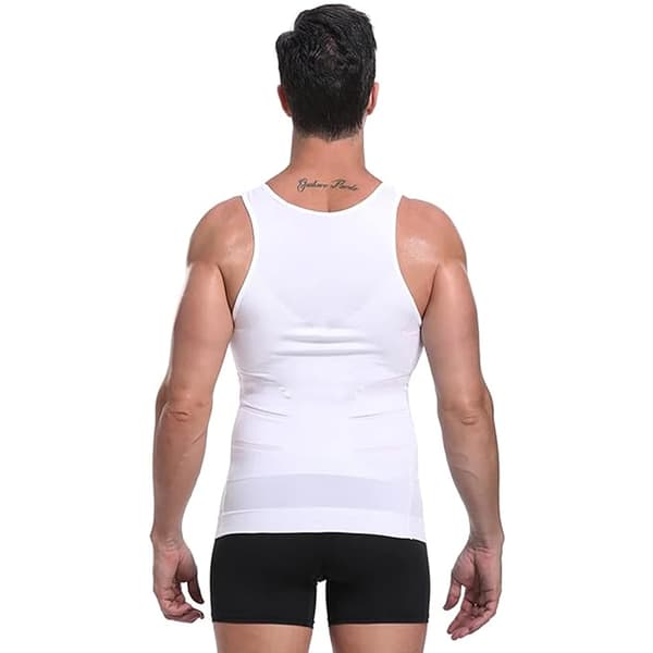 Formende singlet for menn, svært elastisk bryst- og mageformende undertrøye – hvit – størrelse S White S